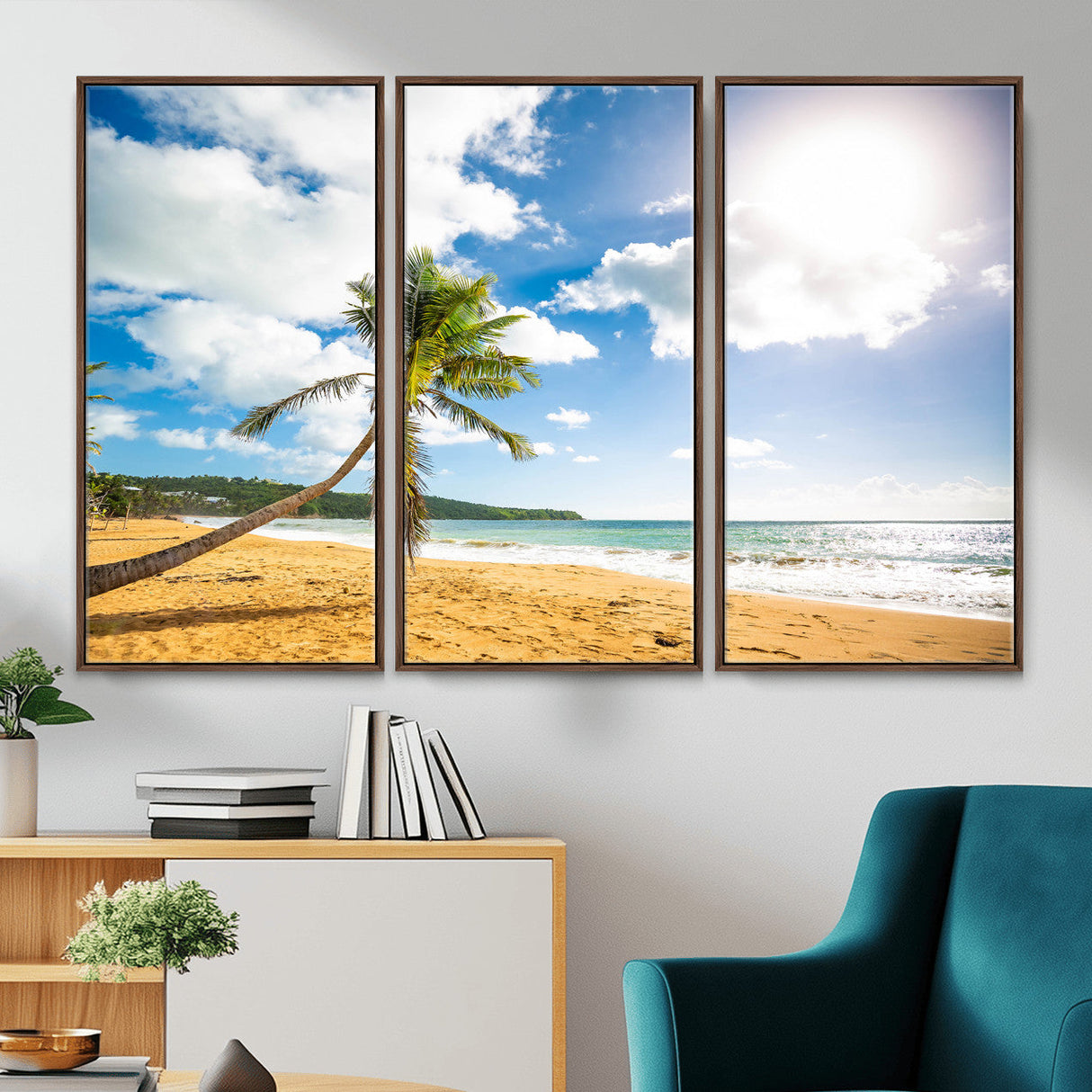 Tropical Beach Canvas Wall Art, Palm Tree Ocean Photo Print, Coastal Living Room Decor, Turquoise Sea Beach House Art, Summer Wall Art