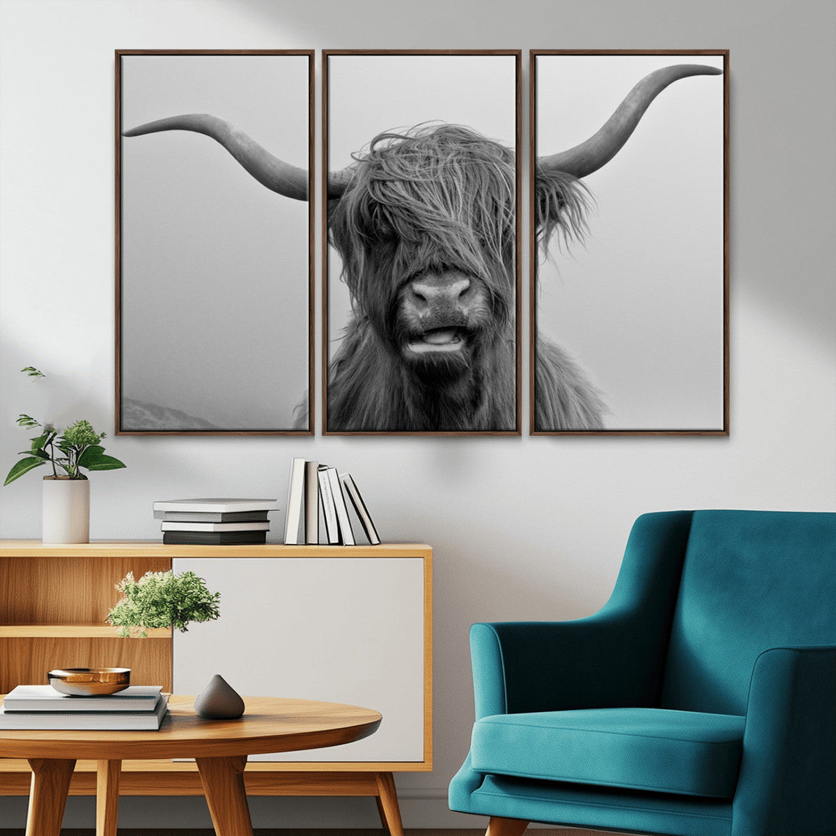 Texas Cow Wall Art Canvas, Texas Longhorn Cattle Canvas