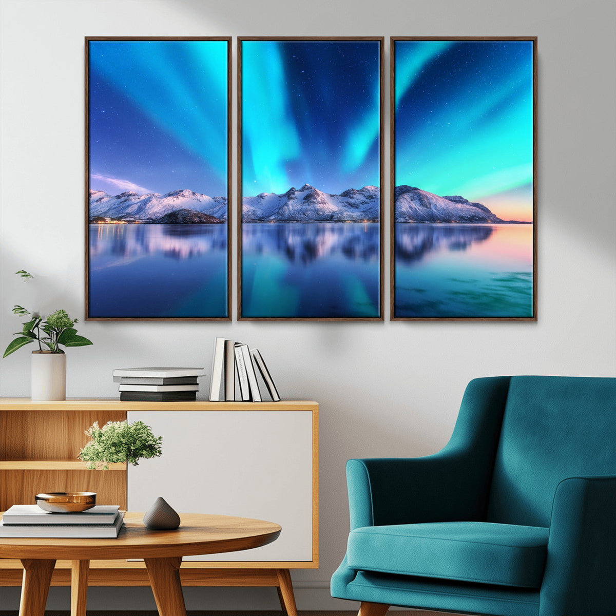 Northern Lights above Mountain Wall Art, Northern Lights