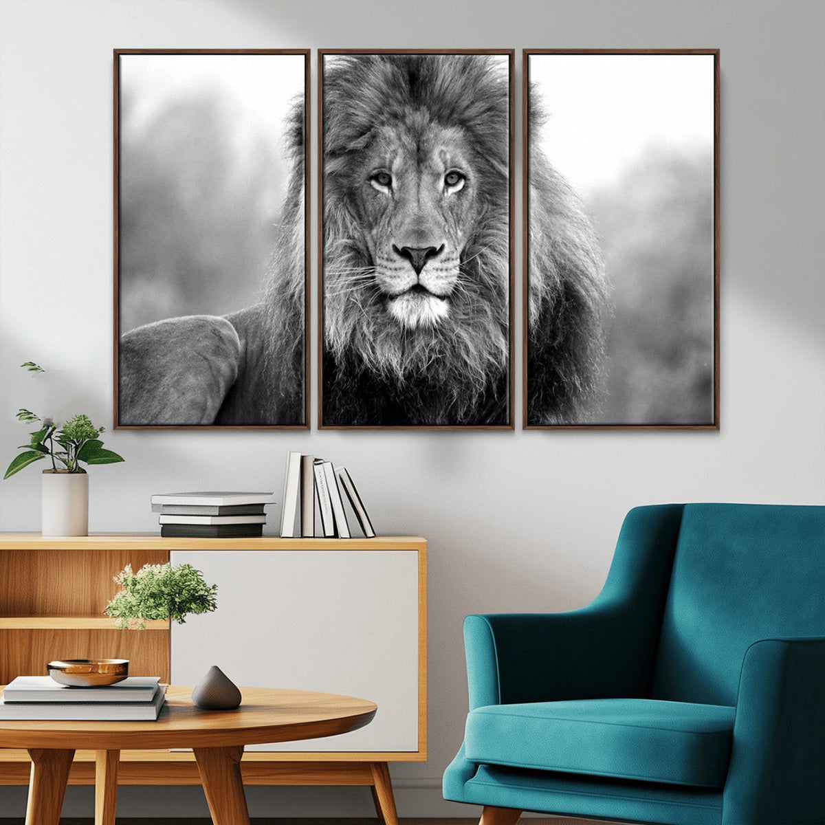 Black and White Lion Canvas Wall Art – Animal Print Artwork