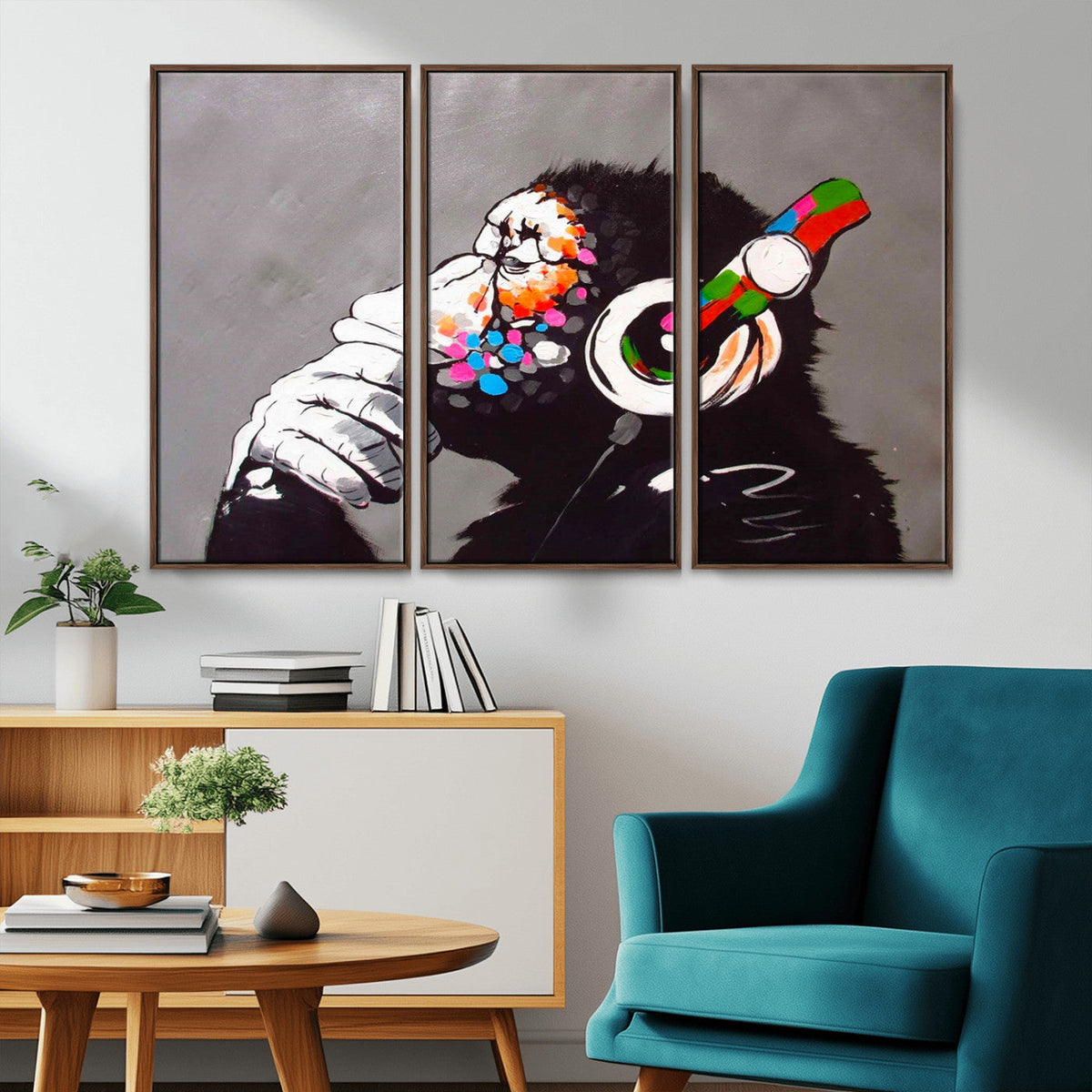 Dj Monkey Listening to Music Wall Art Print | Banksy Monkey