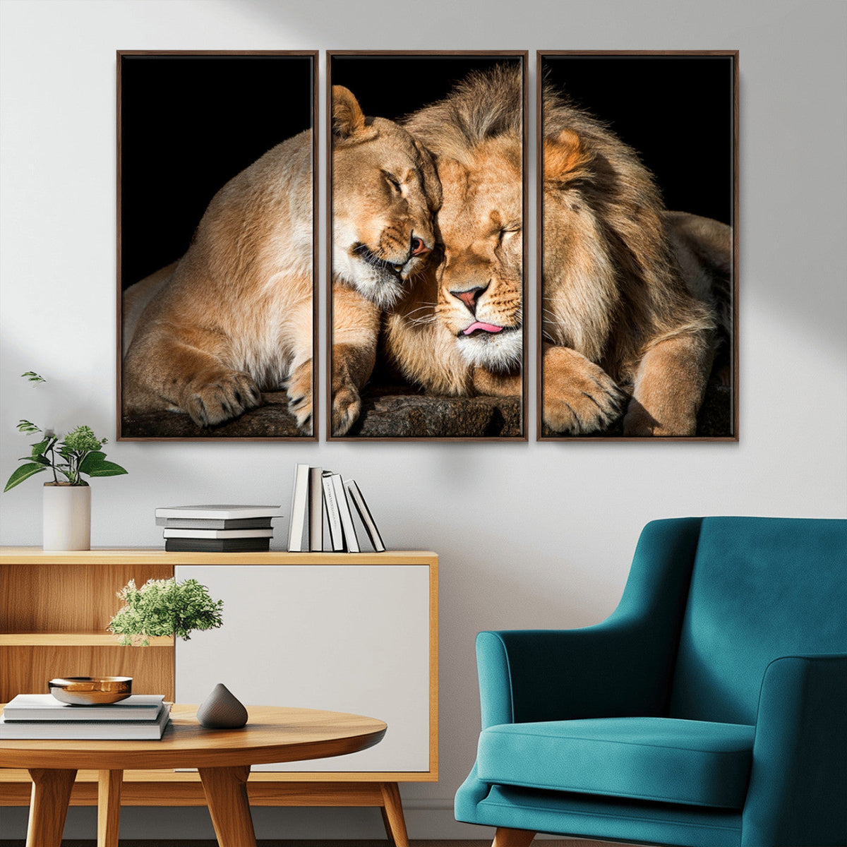 Lion and Lioness Wall Art Canvas Print – Framed African