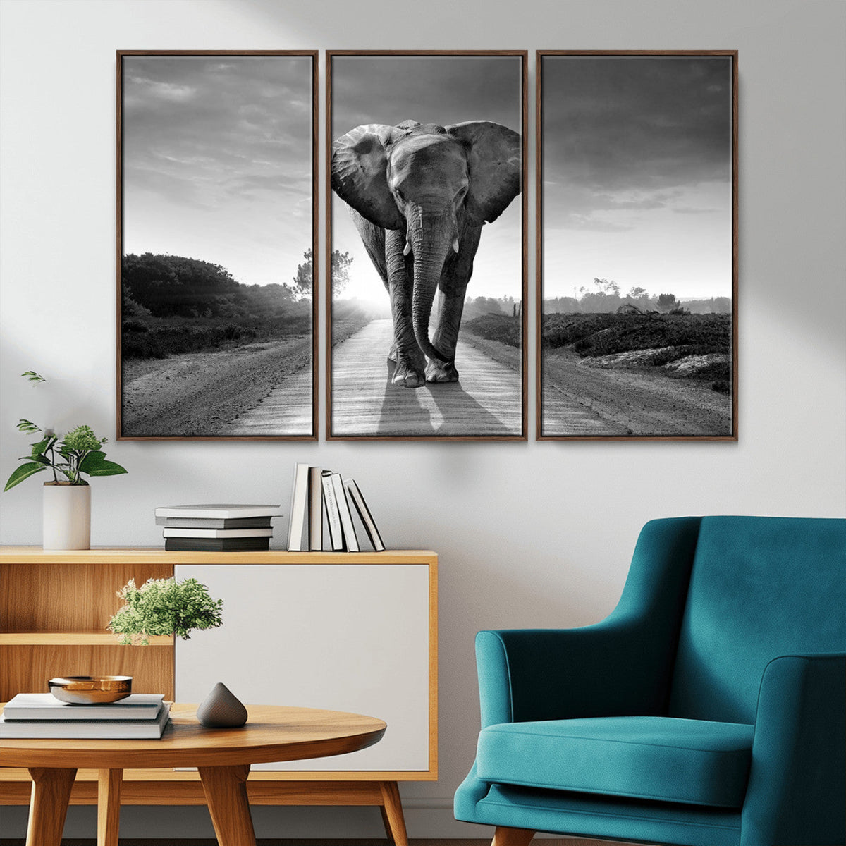 Black and White Elephant Wall Art Canvas Print