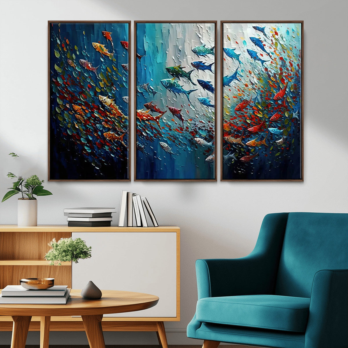 Modern Abstract Fish Shoal Wall Art Canvas Print, Colorful