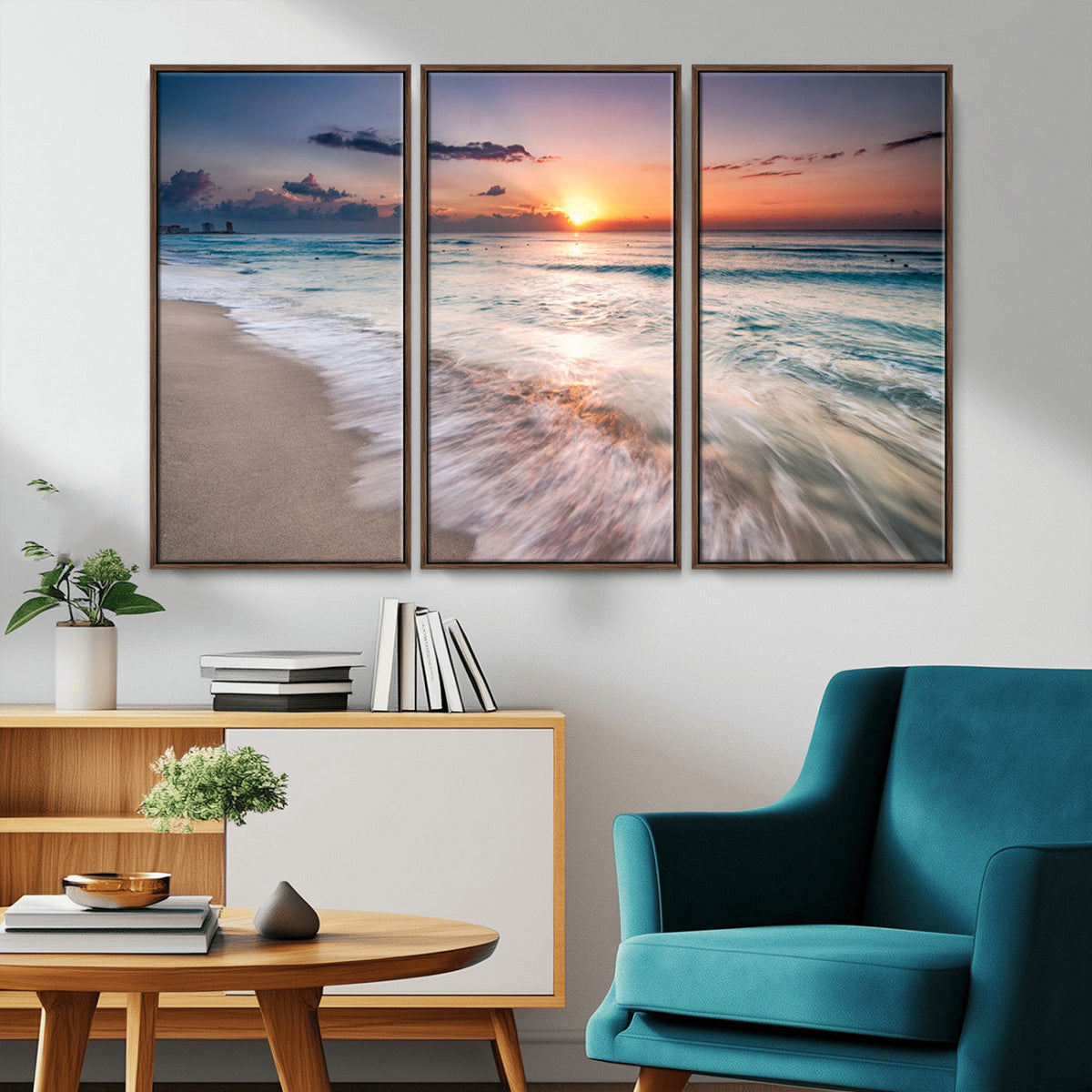 Sunset Beach Wall Art – Soothing Coastal Landscape, Ready to
