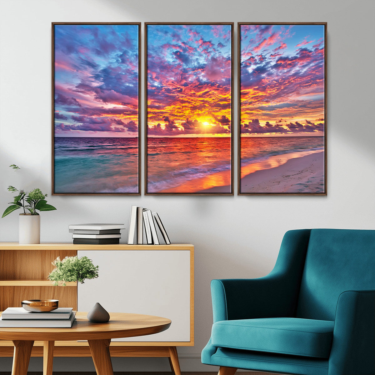 Vibrant Sunset Beach Wall Art - Ocean Sunset Canvas Print |