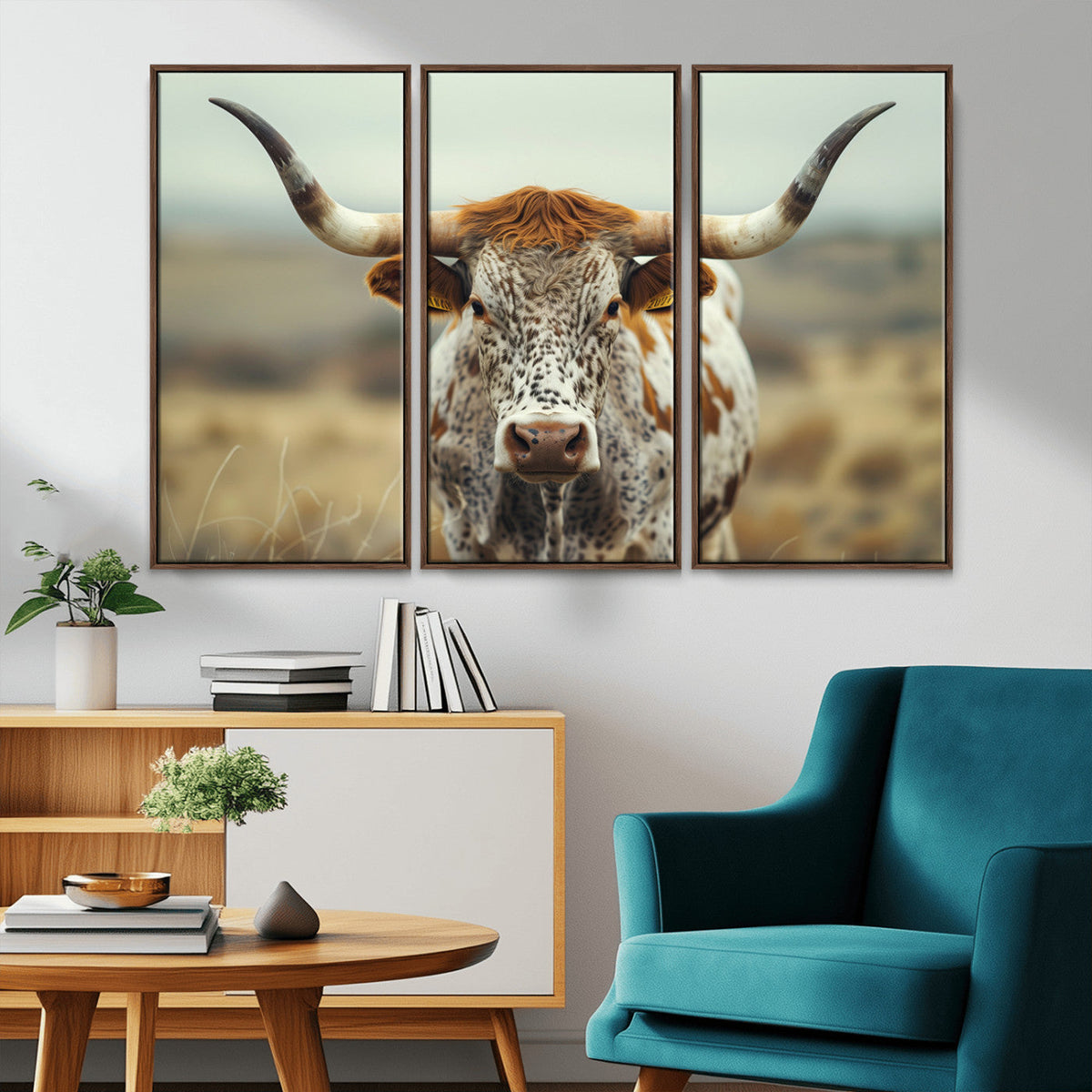 Texas Cow Longhorn Wall Art Canvas Print for Farm House Wall