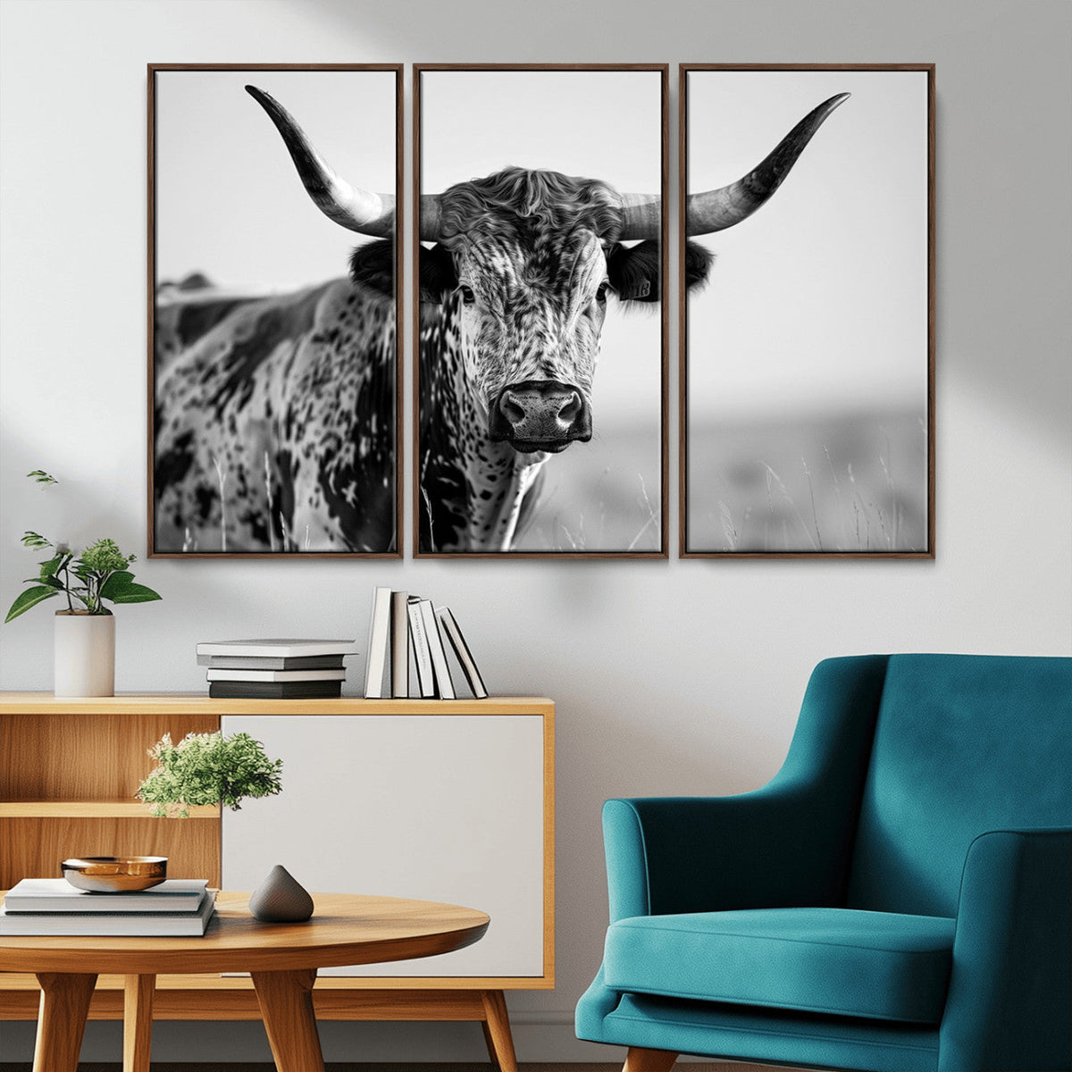 Texas Highland Cow Longhorn Canvas Print - Rustic Farmhouse
