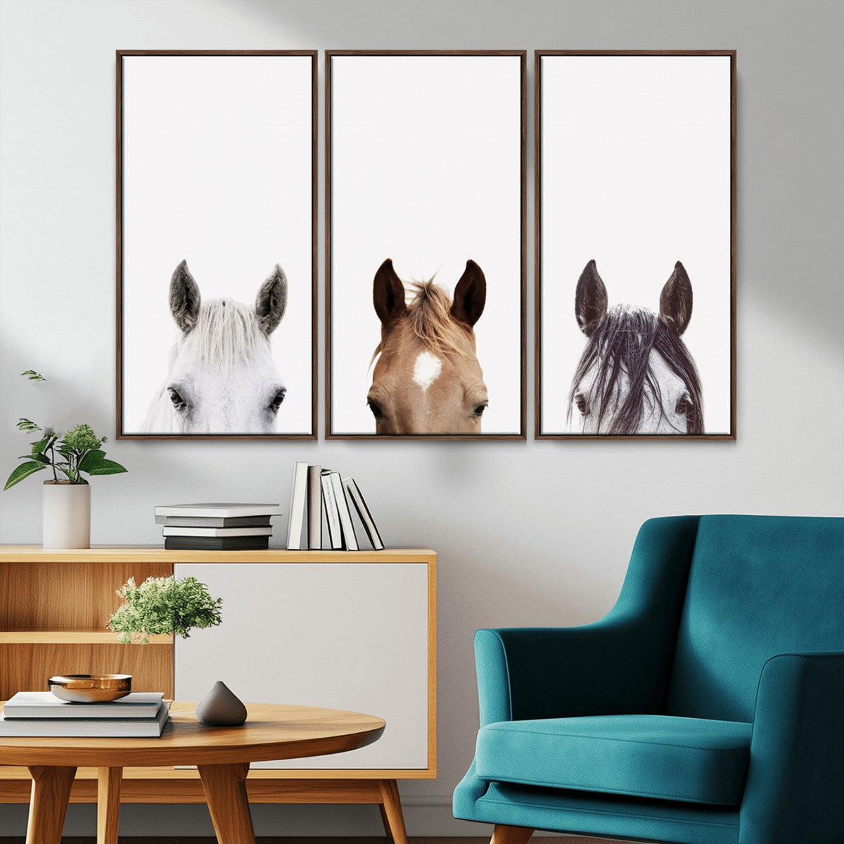 Horse Prints Set, Set of 3 Horse Wall Art, Horses Portraits,