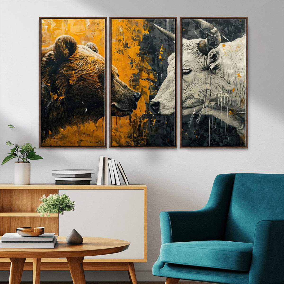 Bear and Bull Wall Art Canvas Print – Abstract Animal