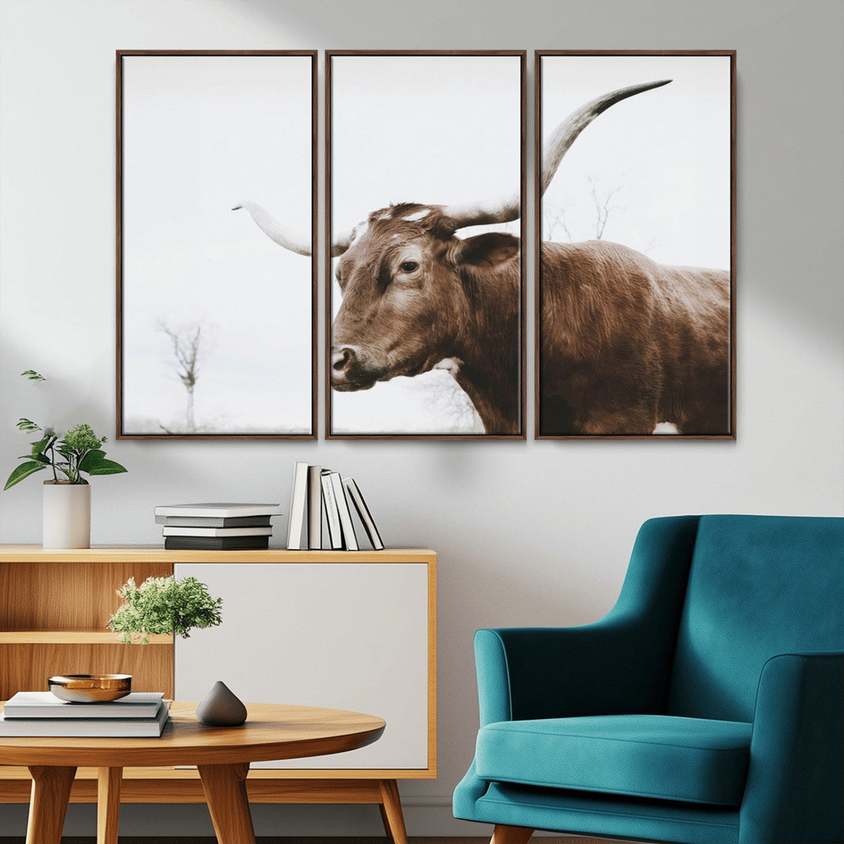 Rustic Bull Wall Art Canvas Print – Modern Longhorn