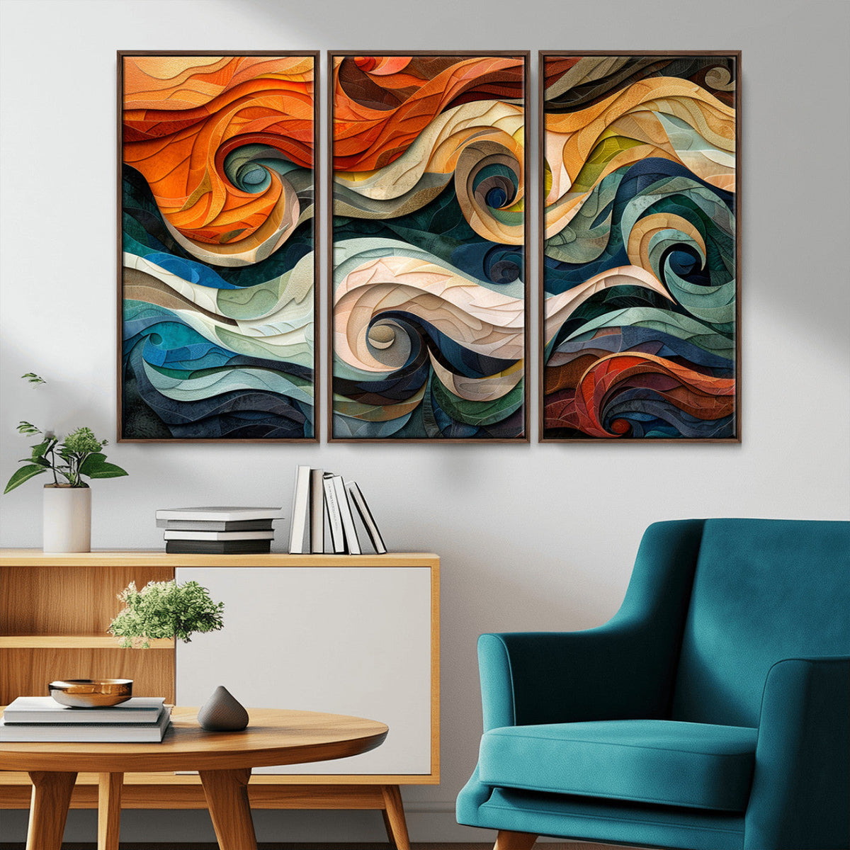 Abstract Wave Wall Art | Ready to Hang Framed Canvas Print |