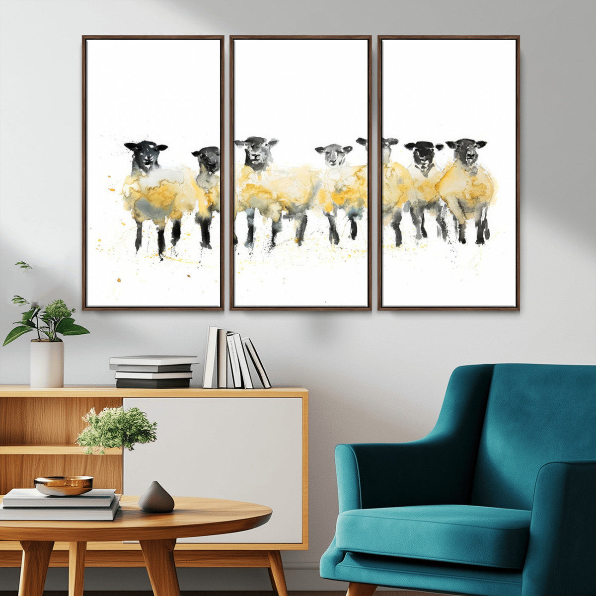 Farmhouse Wall Art Sheep Print | Ready to Hang Framed Canvas