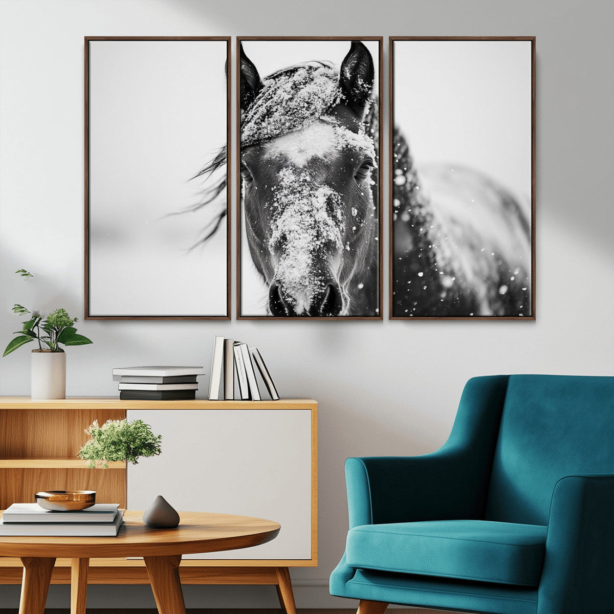 Western Wall Art | Black and White Winter Horse Wall Art |