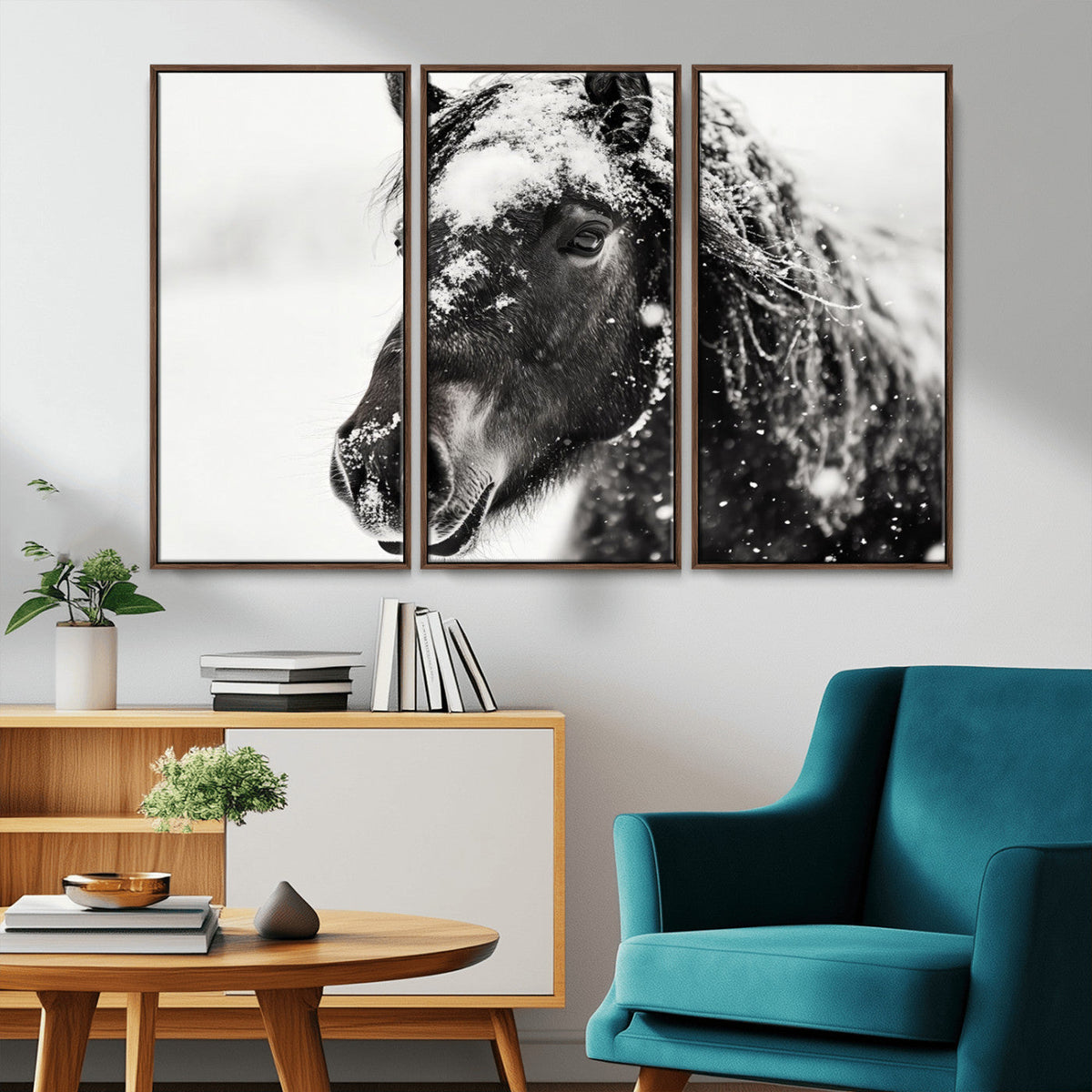 Framed Black and White Horse Wall Art | Ready to Hang and