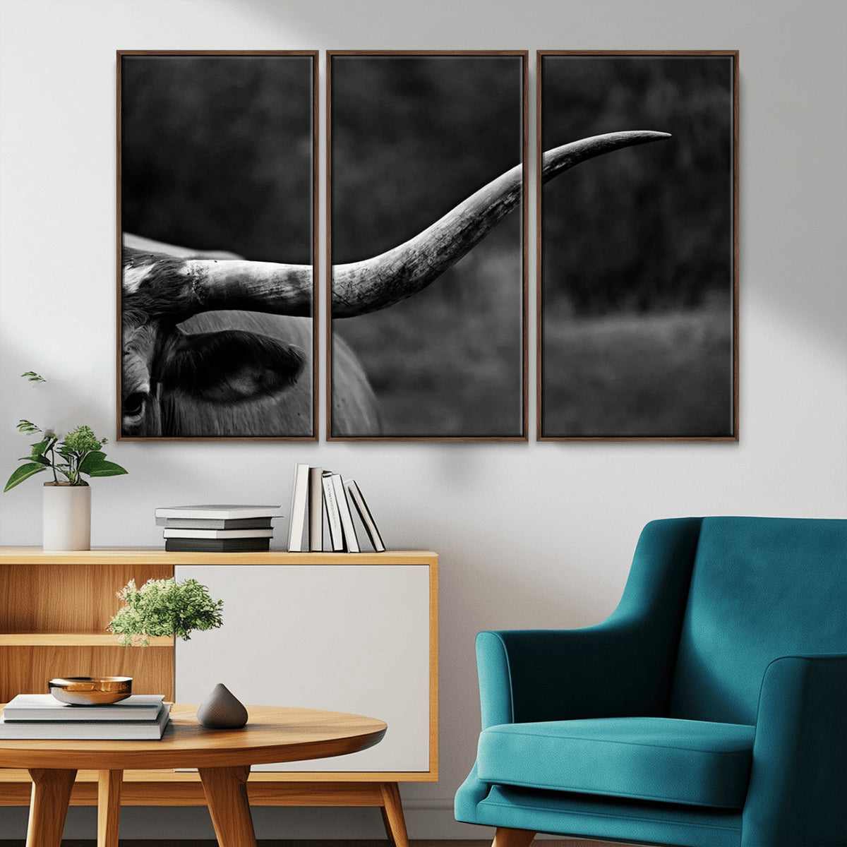 Cow Longhorn Wall Art | Black and White Print | Ready to