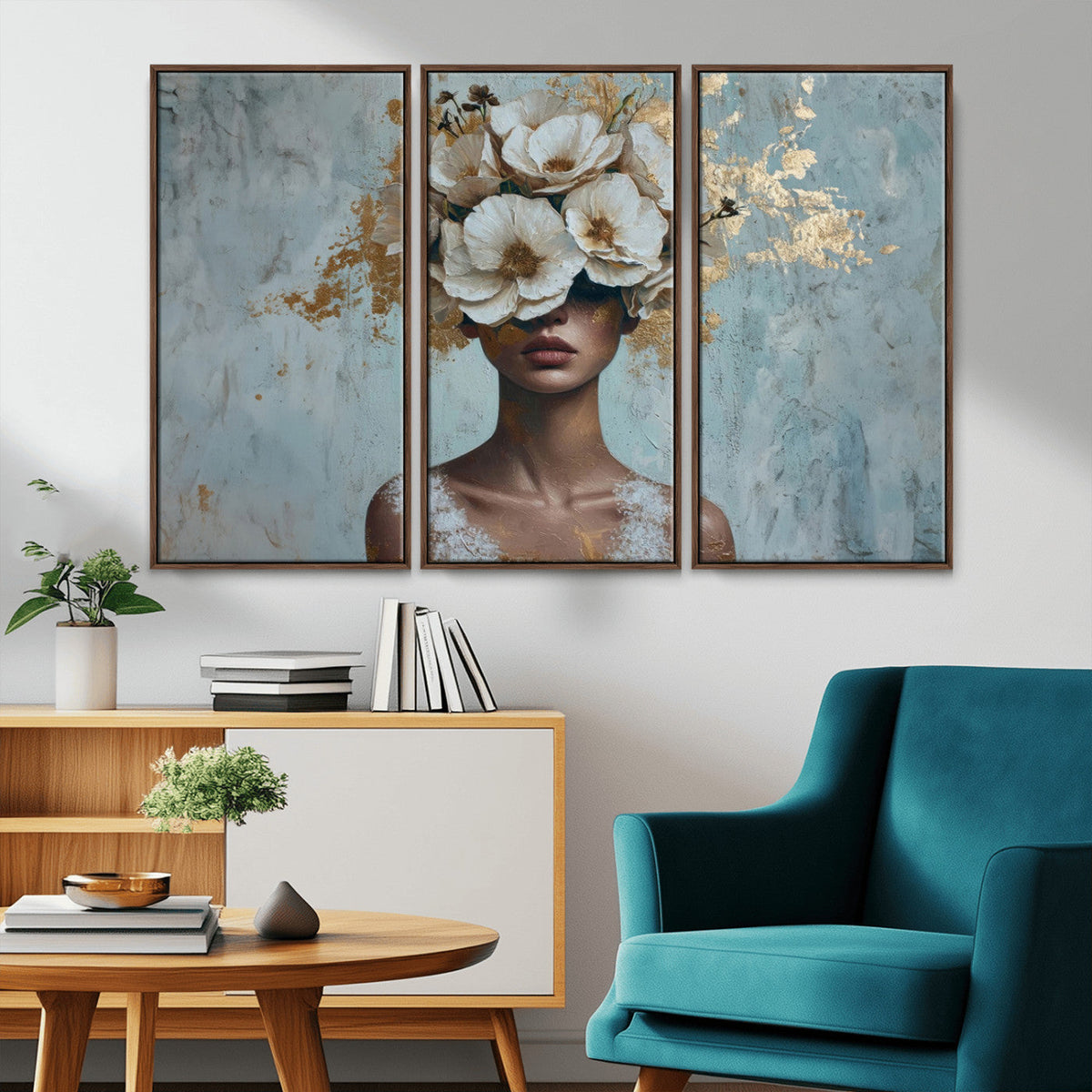 Golden Petal Wall Art - Petal Silhouette Woman Wall Art