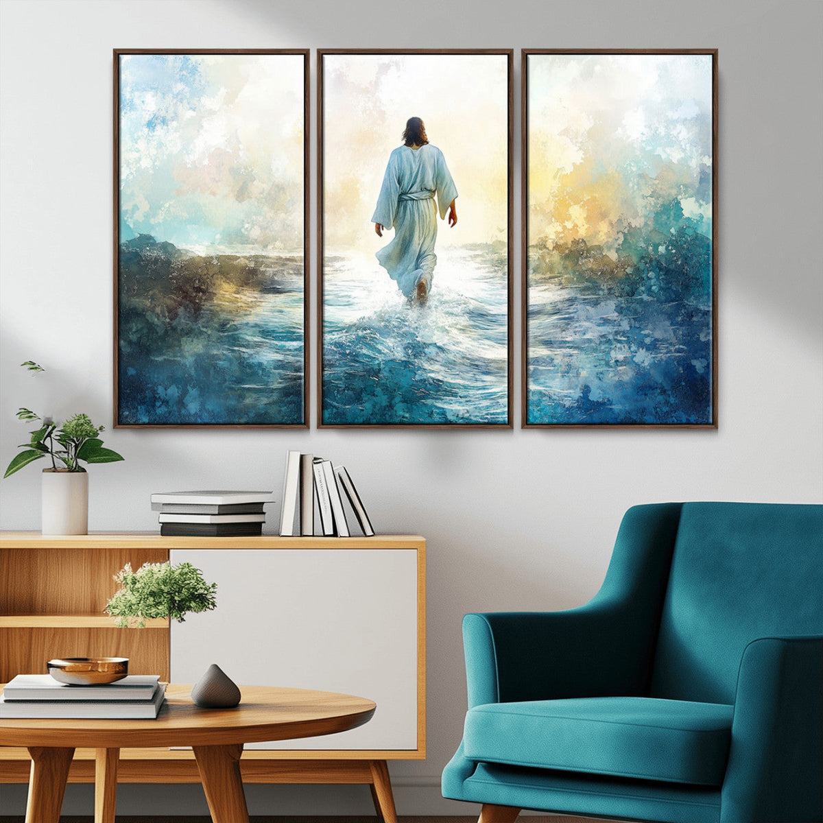 Watercolor Jesus Walking on Water Canvas Print, Christian