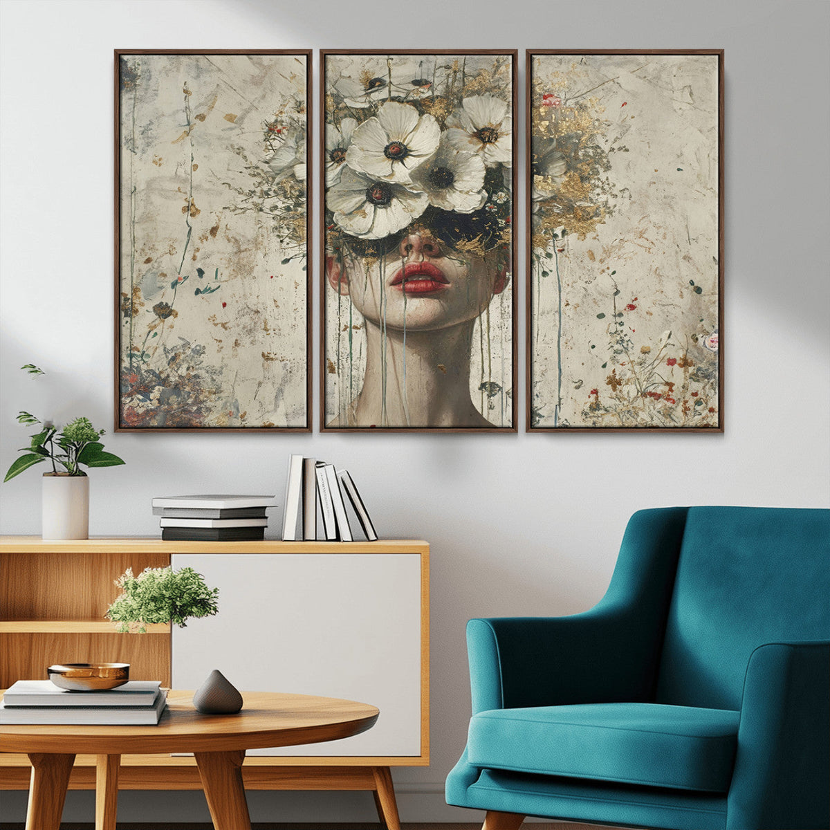 Abstract Floral Women Patel Wall Art Canvas Print
