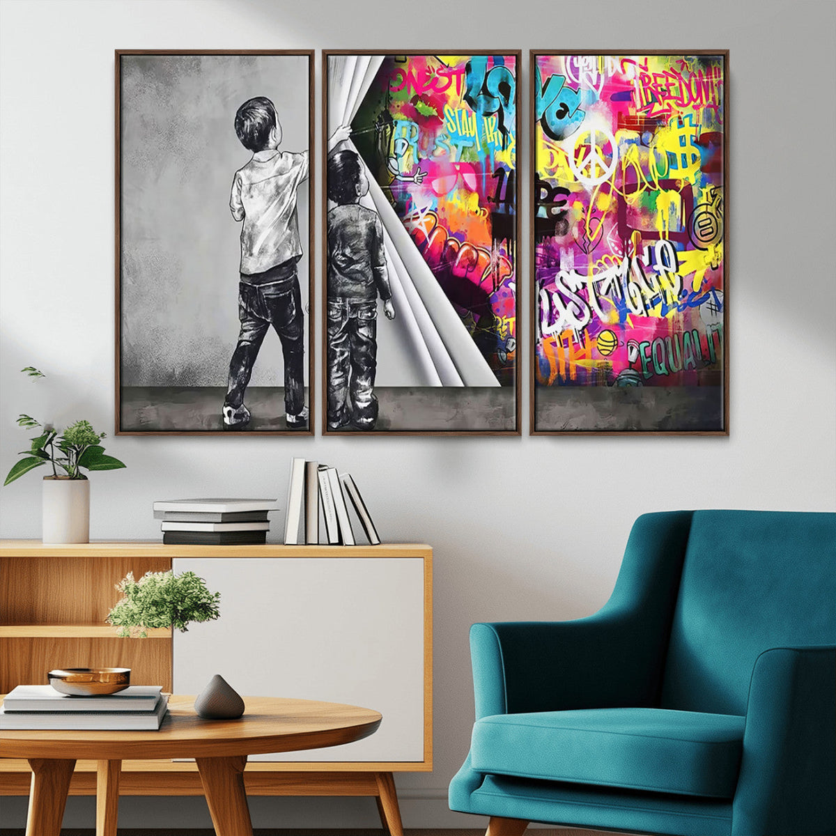 Banksy Print - Street Art Canvas Wall Art - Kids Revealing