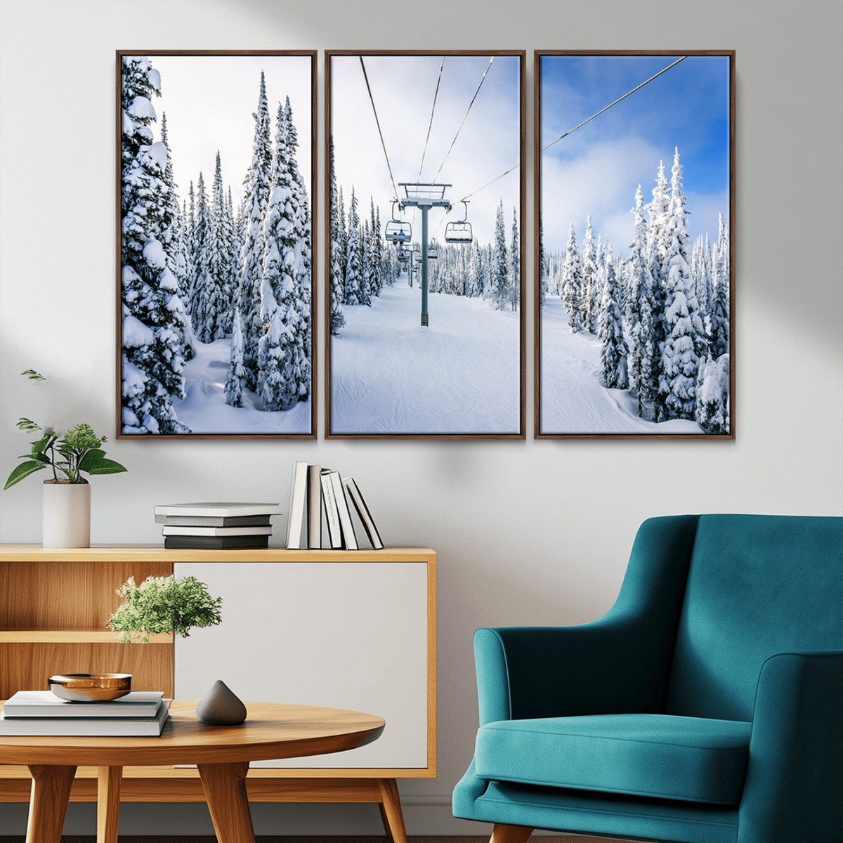 Winter Ski Lift Wall Art Print - Landscape Wall Art | Snowy
