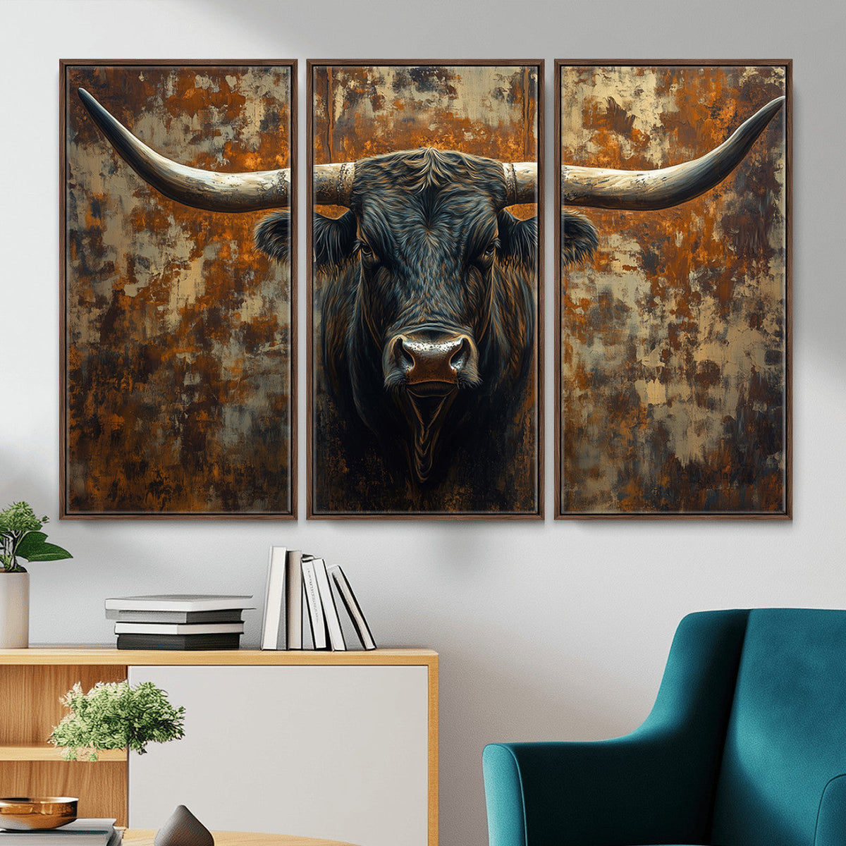 Longhorn Texas Cow Bull Wall Art | Rustic Farmhouse Canvas