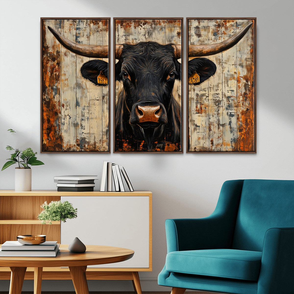 Rustic Texas Artwork Wall Art Canvas Print - Abstract Cow