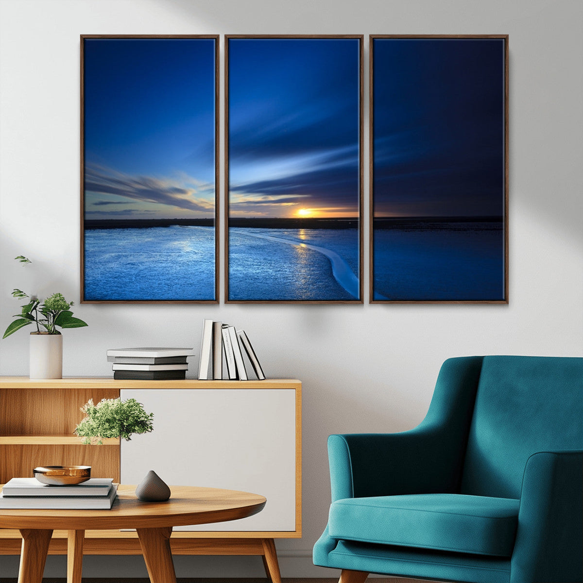 Blue Sunset Ocean Canvas Wall Art Print – Serene Coastal