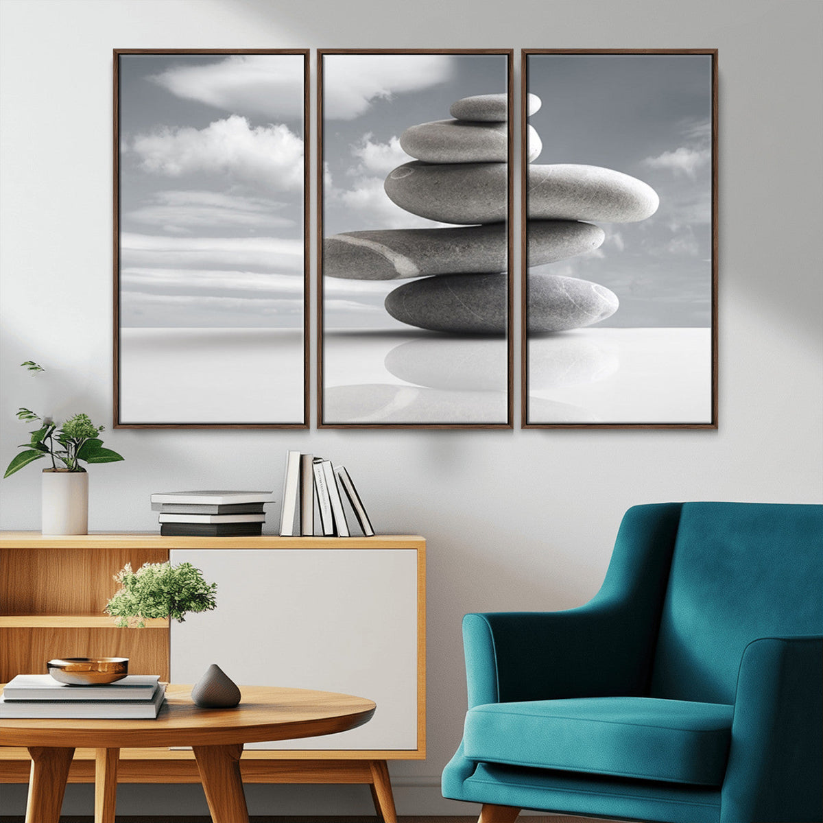 Still Life Black and White Zen Stones Wall Art Canvas,