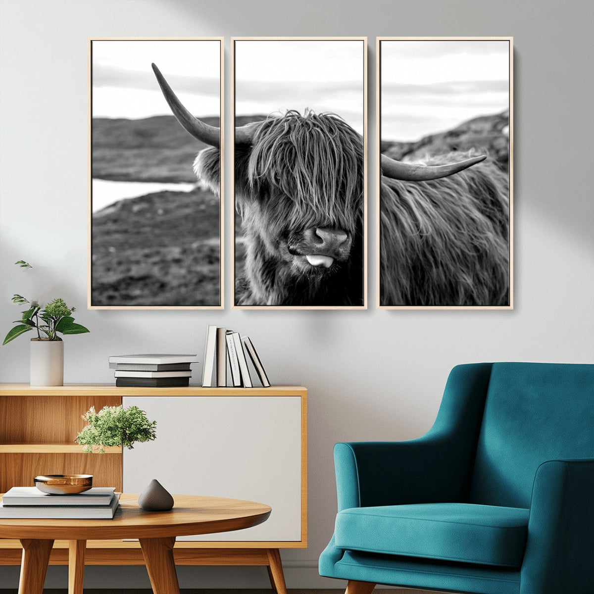 Longhorn Steer Canvas Print Wall Art, Highland Cow Canvas