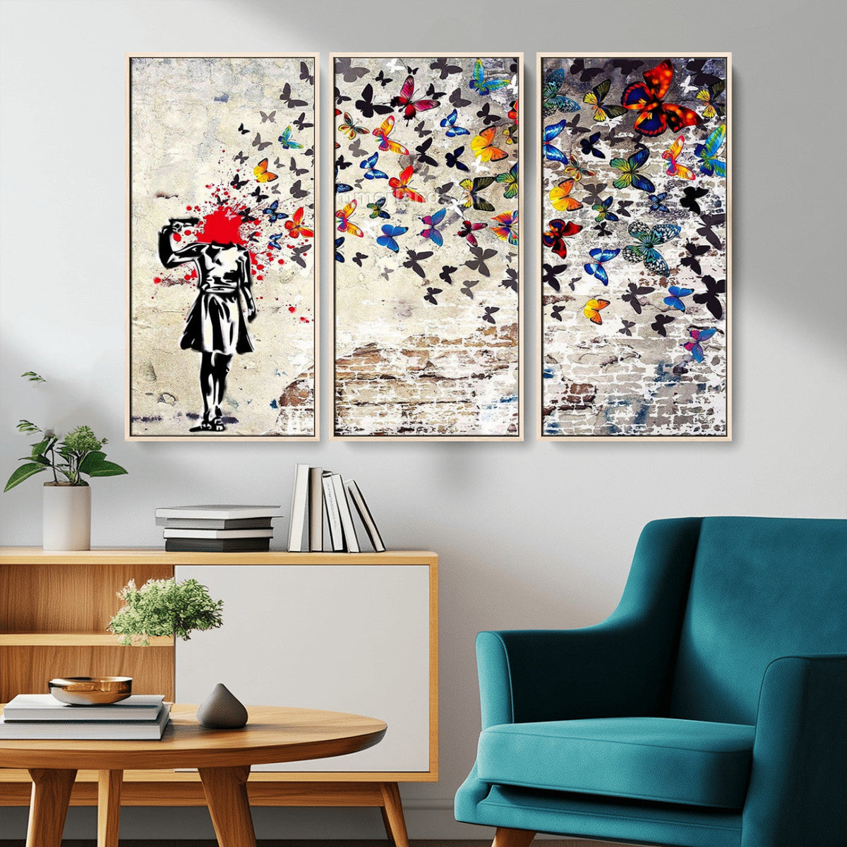 Banksy Art Butterfly Girl Explosion Canvas Art – Vibrant