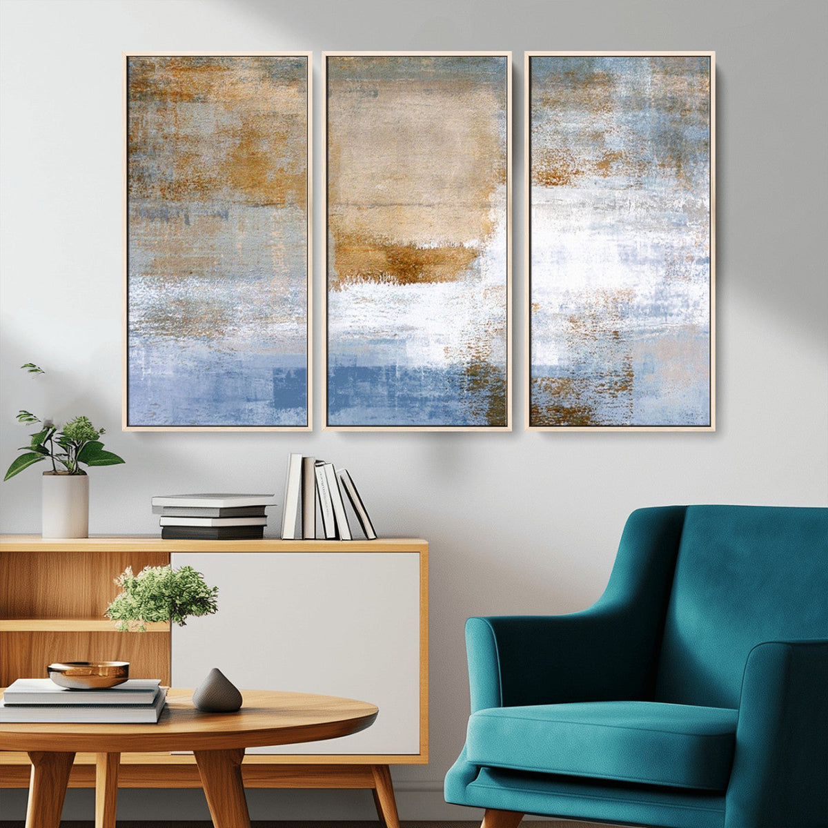 Blue Multi Panel Abstract Wall Art Canvas, Abstract Blue and