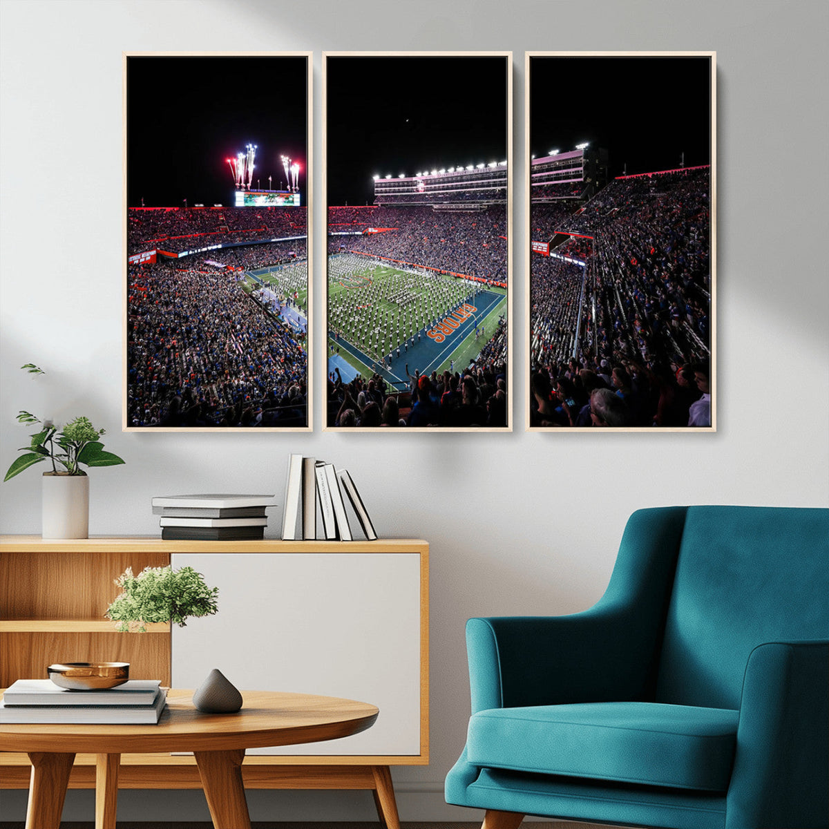 Ben Hill Griffin Stadium Night Game Triple Canvas Wall Art -