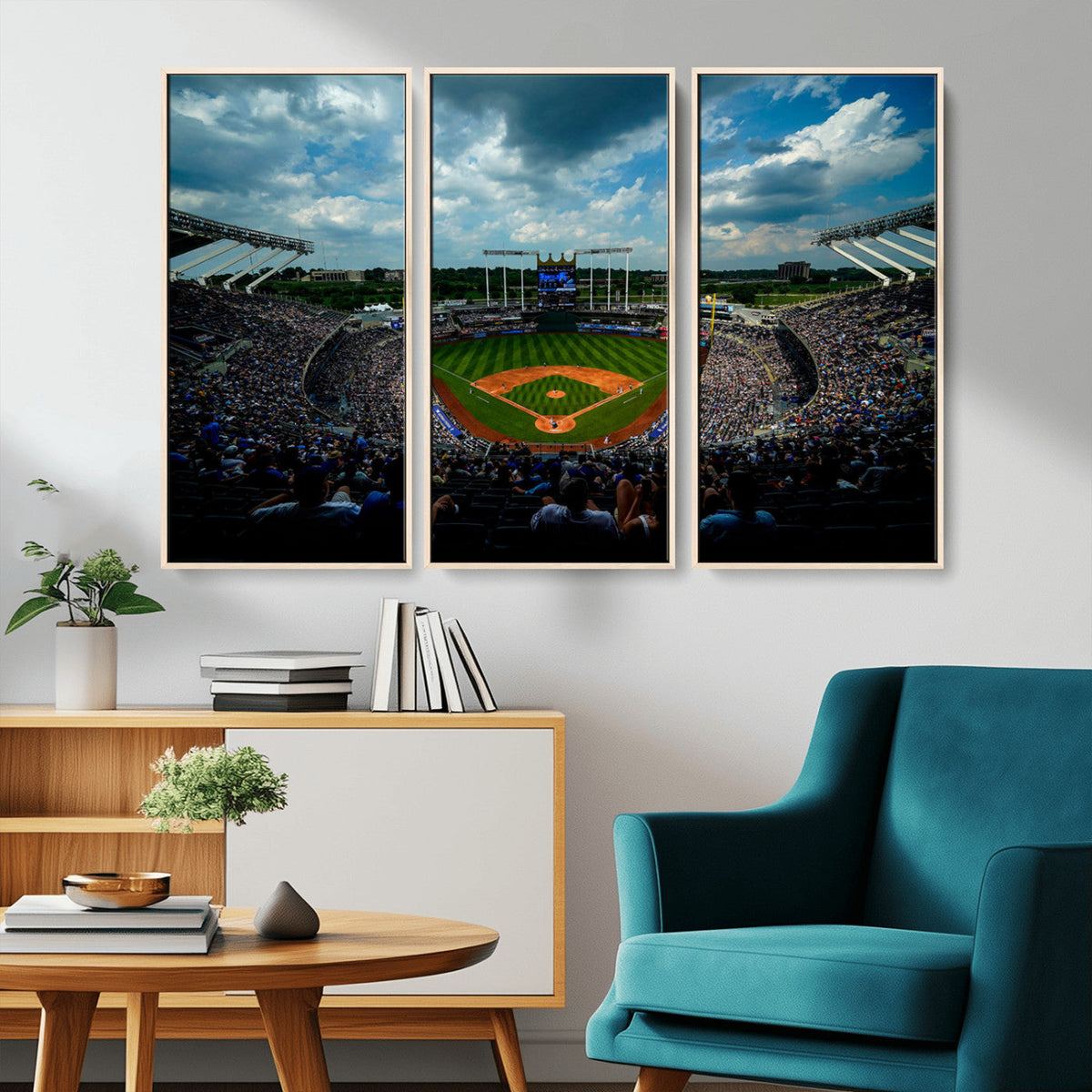 3-Panel Kauffman Stadium Wall Art Print | Large Kansas City