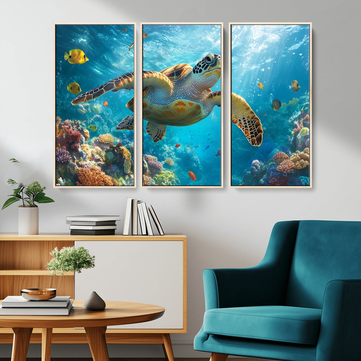 Sea Turtle Underwater Canvas Wall Art Print - Vibrant Ocean
