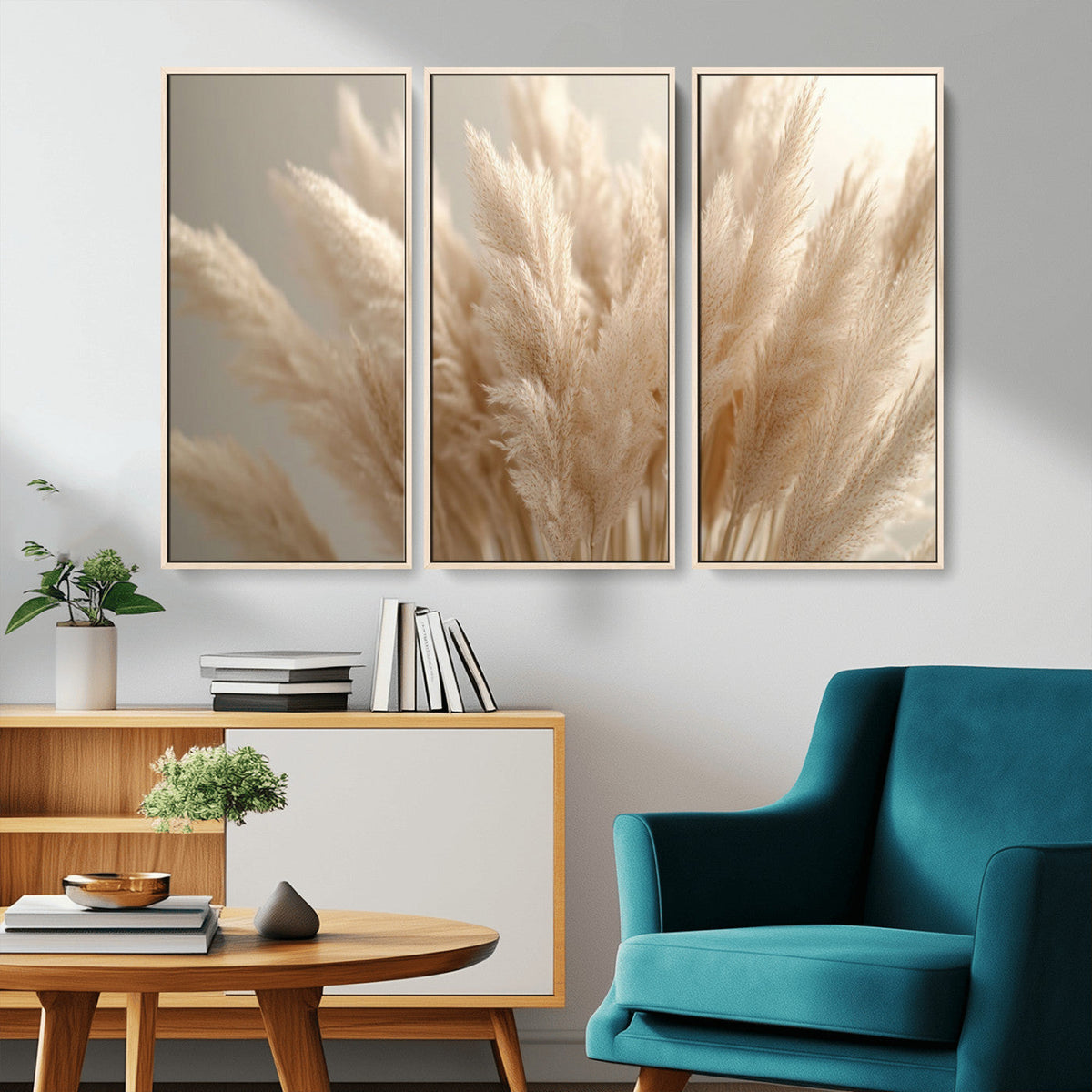 Pampas Grass Canvas Wall Art - Elegant Neutral Decor for