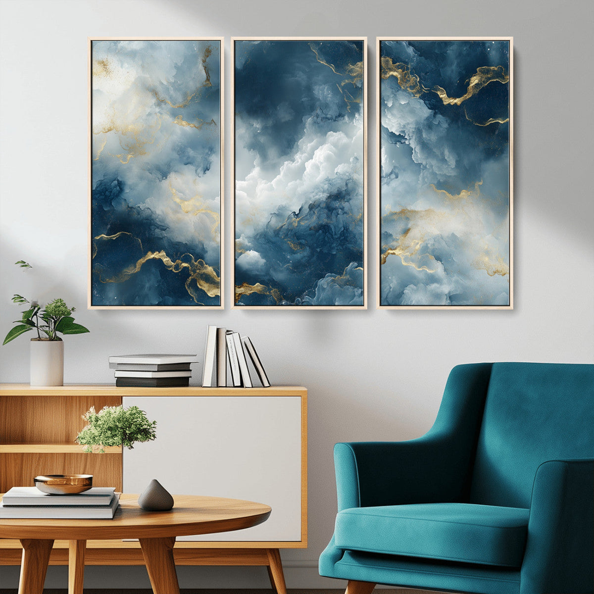 Large Abstract Print - Luxe Blue and Gold Abstract Canvas