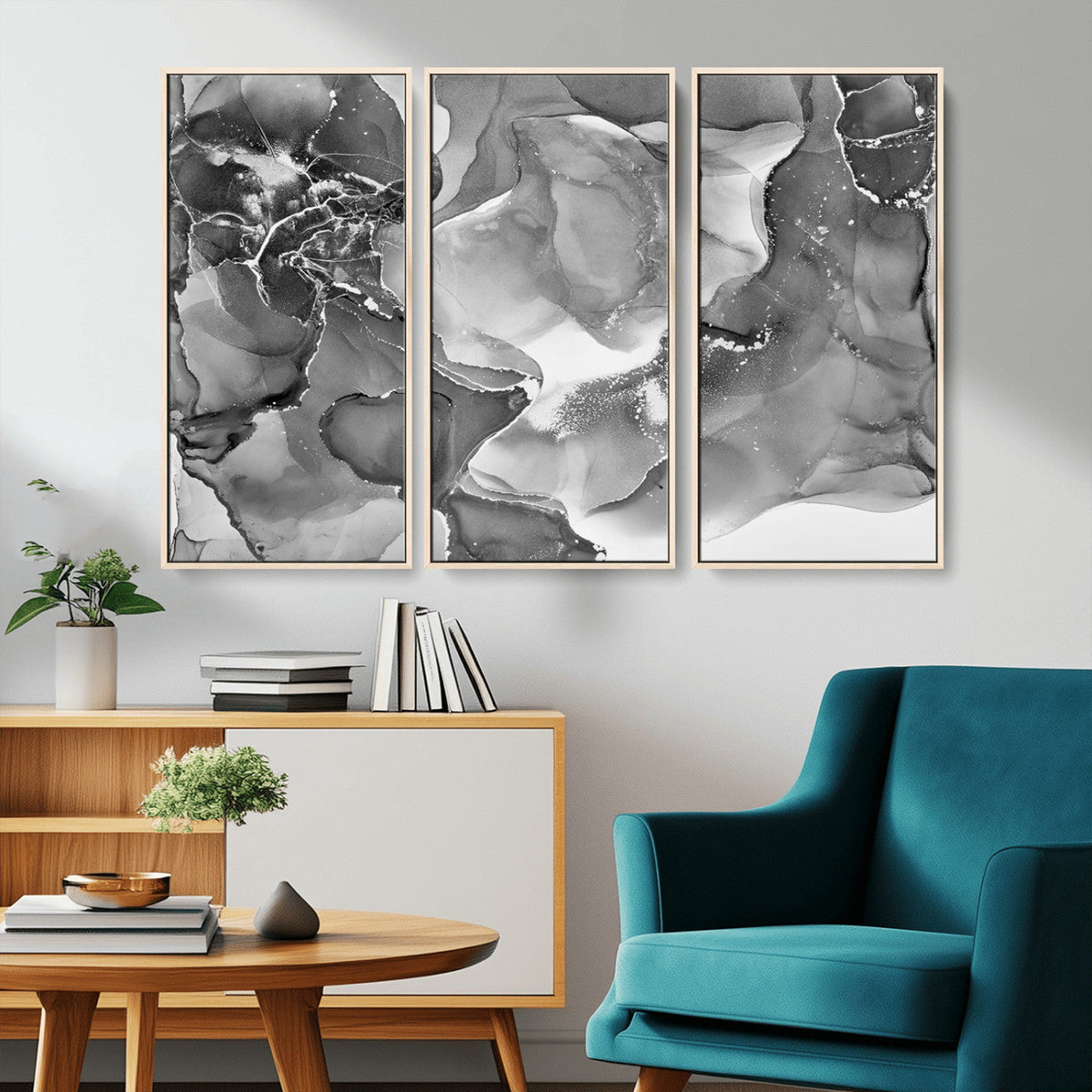 Black White Abstract Canvas Wall Art - Fluid Ink Artwork -