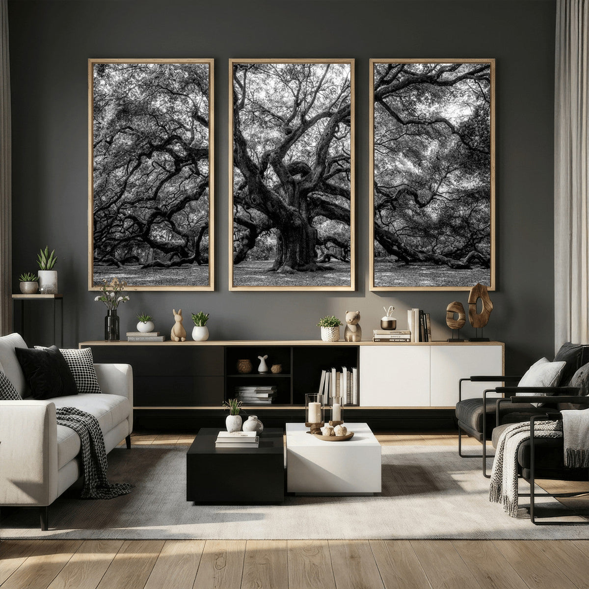 Black and White Old Angel Oak Tree Wall Art Canvas Print