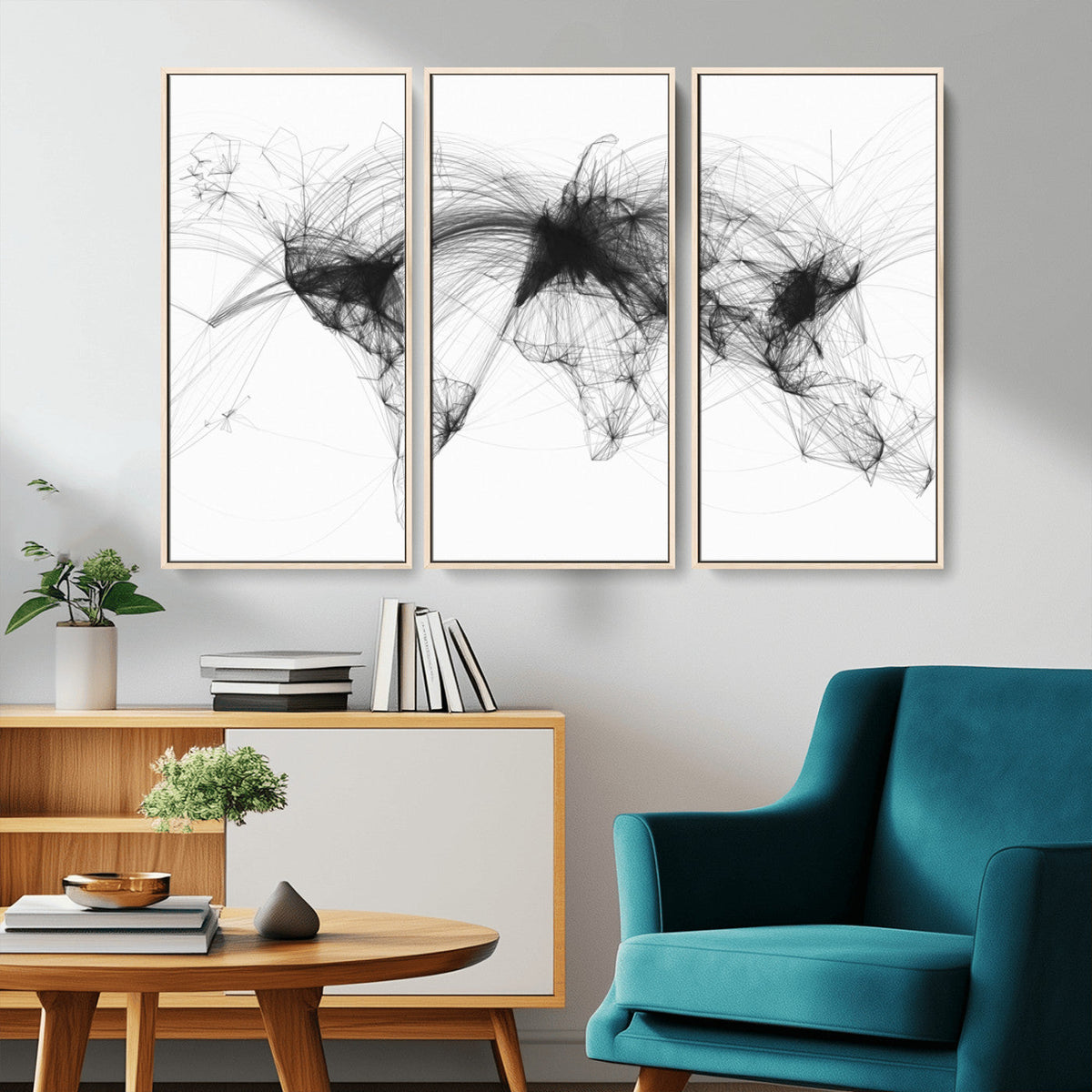 Flight Routes Air Traffic Map Canvas Wall Art - Framed -