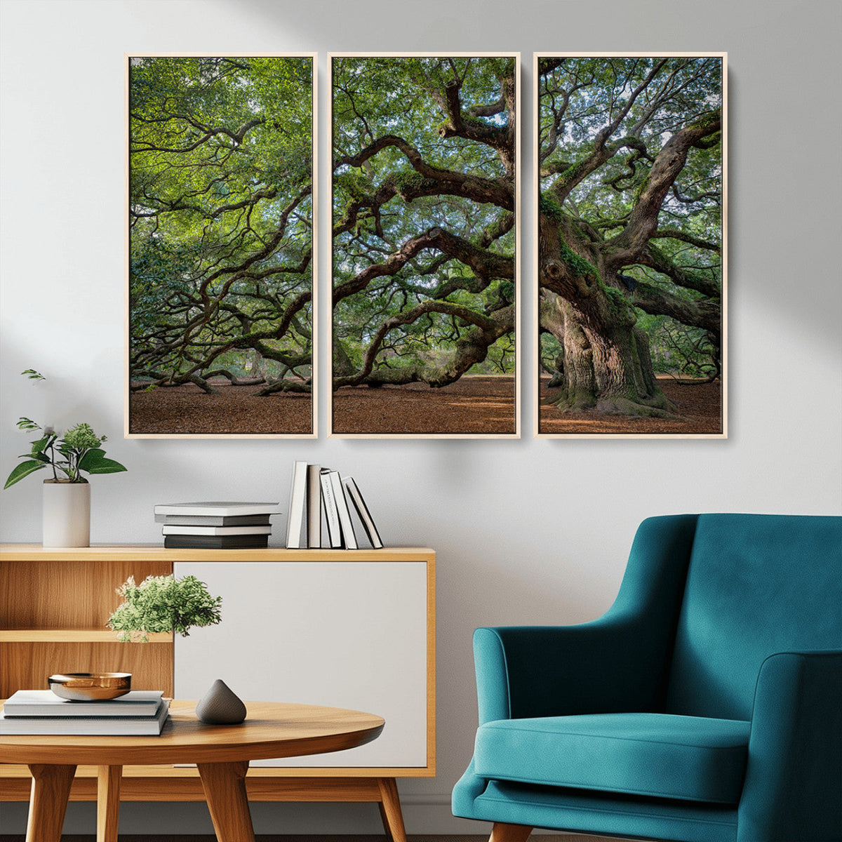 Historic Tree Wall Art – Framed Mossy Branch Canvas Artwork,