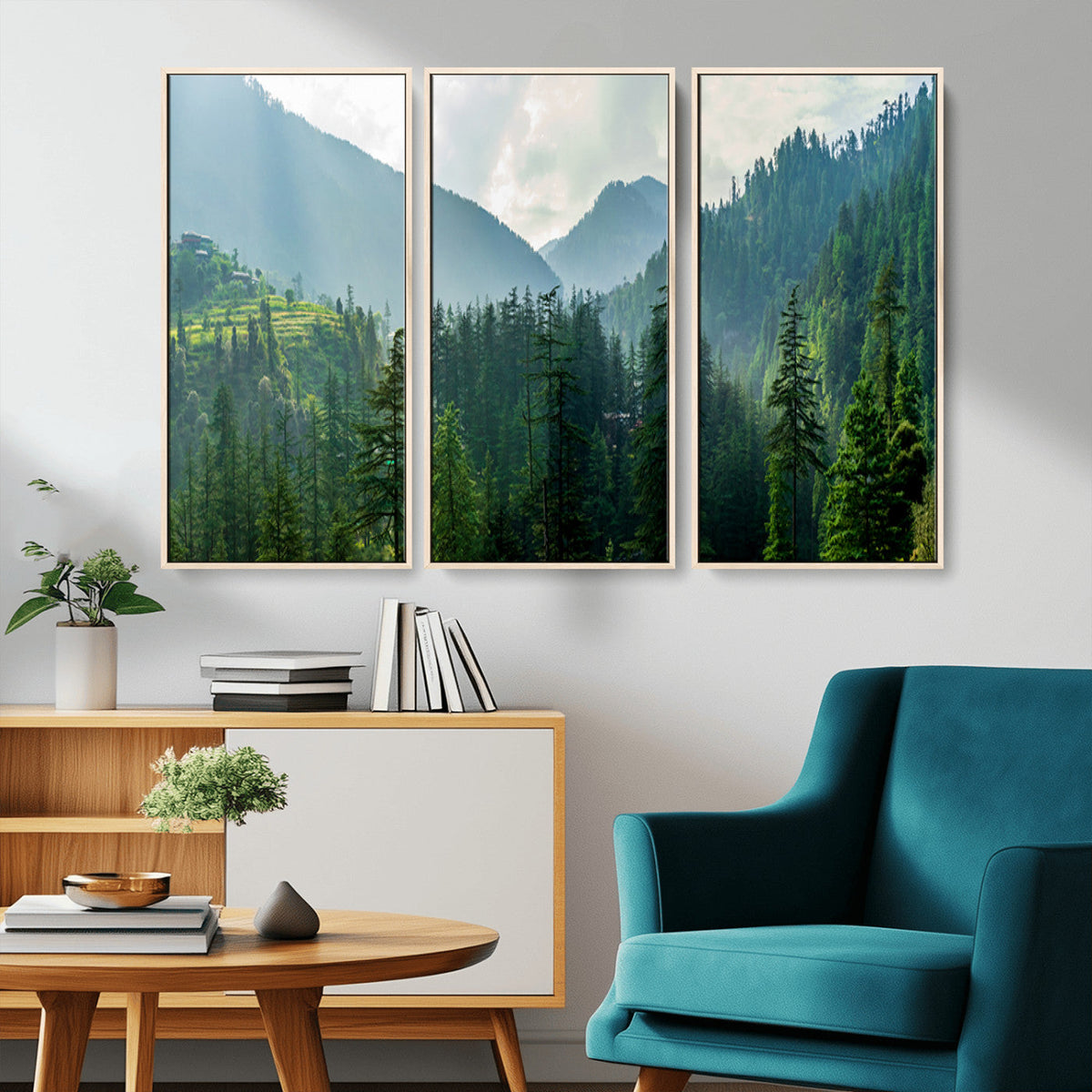 Misty Forest Mountain Wall Art Canvas Print – Framed Serene
