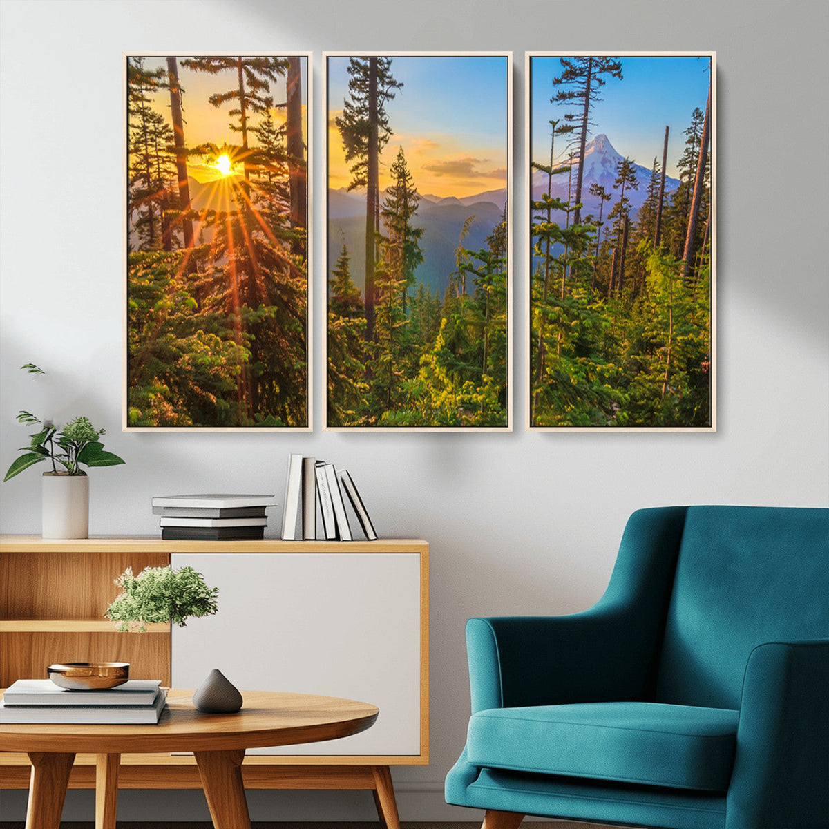 Forest Sunset Wall Art Canvas Print, Glowing Evening Light