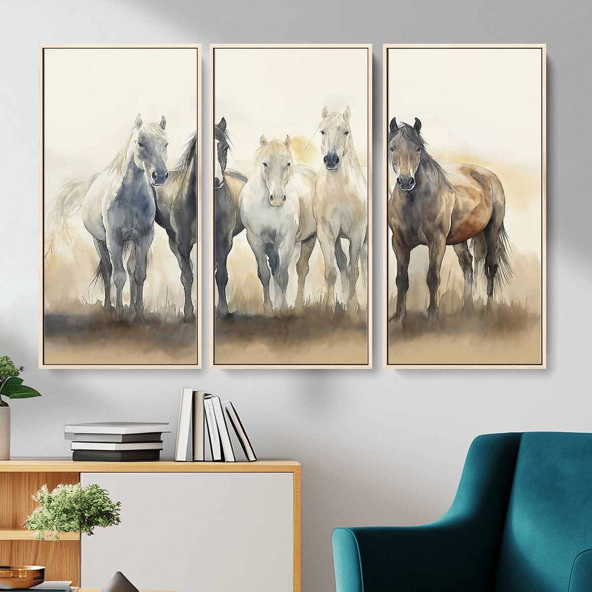 Wild Horses Wall Art Canvas Print, Framed Running Horses Art