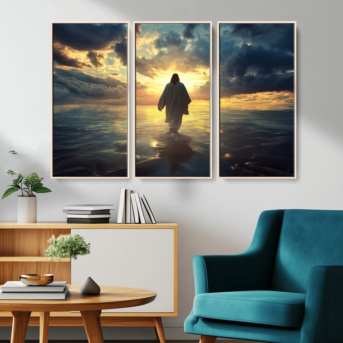 Jesus Walks Wall Art Canvas Print Framed Divine Sunset Art