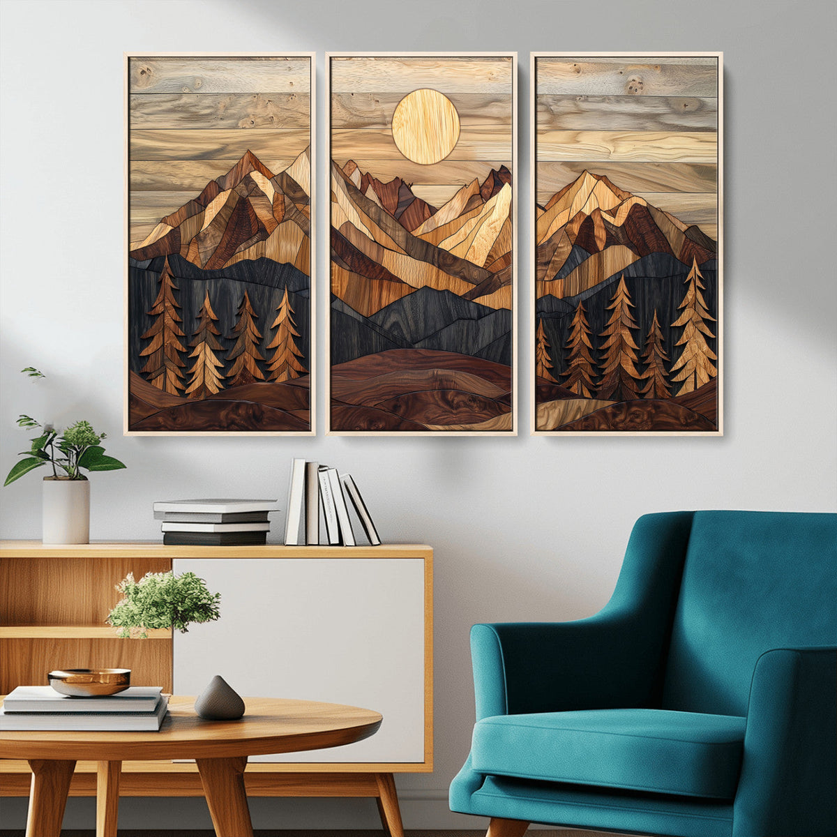Wood Mountain Landscape Wall Art Canvas Print – Framed