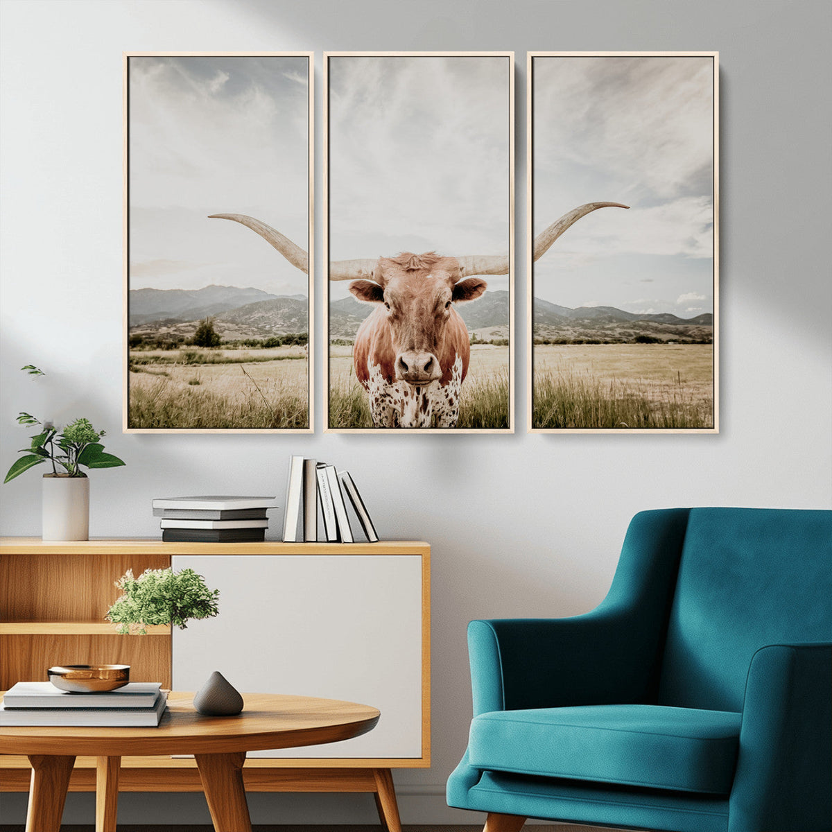 Texas Longhorn Wall Art Canvas Print – Framed Western Cow