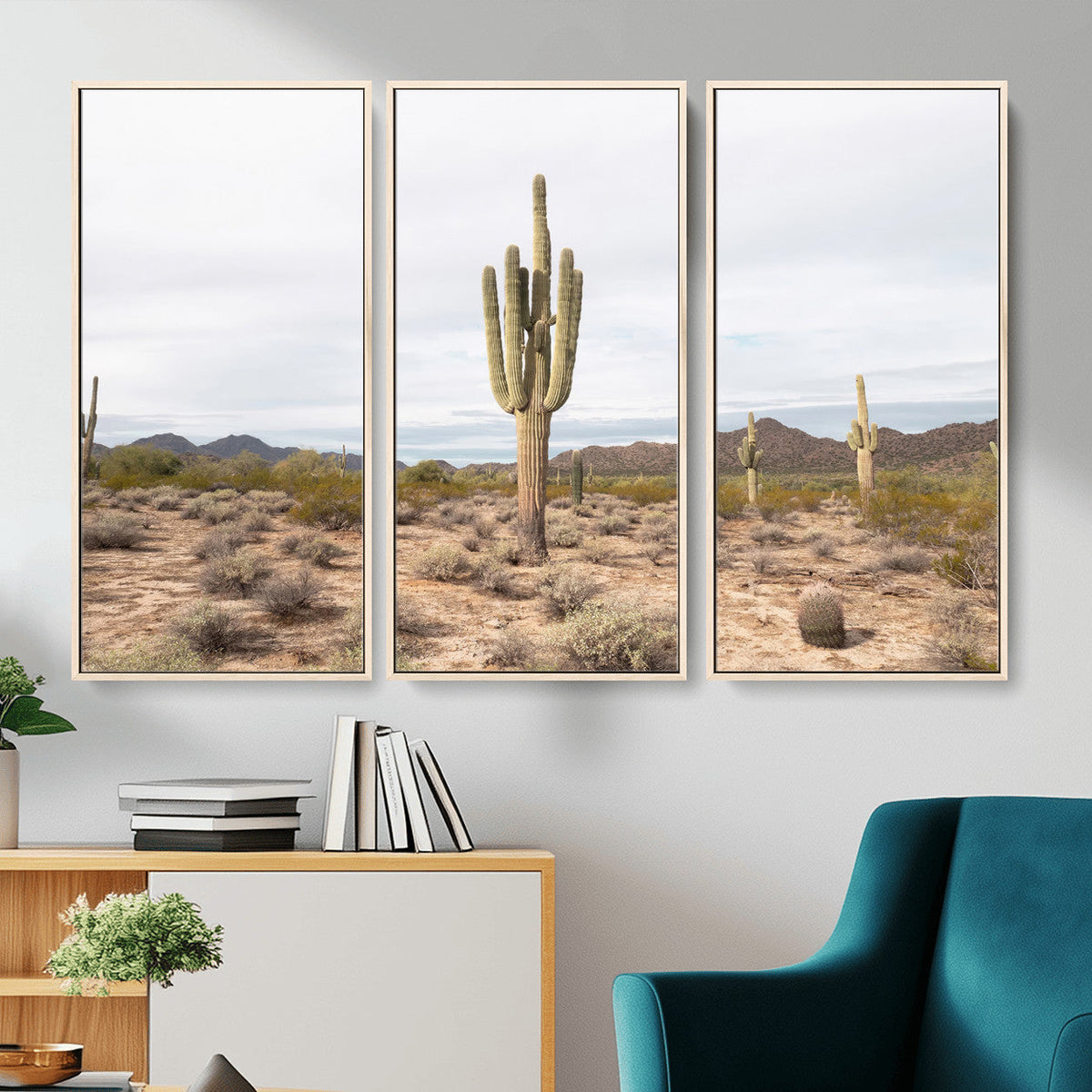 Saguaro Cactus Wall Art – Framed Desert Canvas Artwork,
