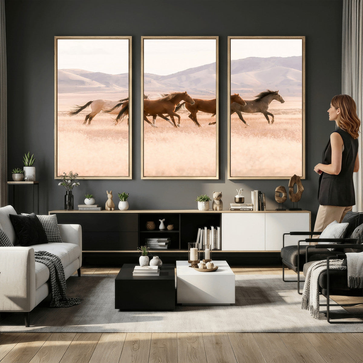 Wild Horse Wall Art Canvas Print – Framed Rustic Western Art