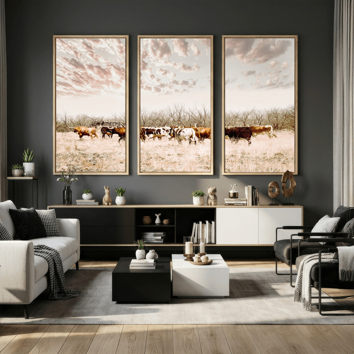 Longhorn Cattle Wall Art Canvas Print – Framed Texas Ranch